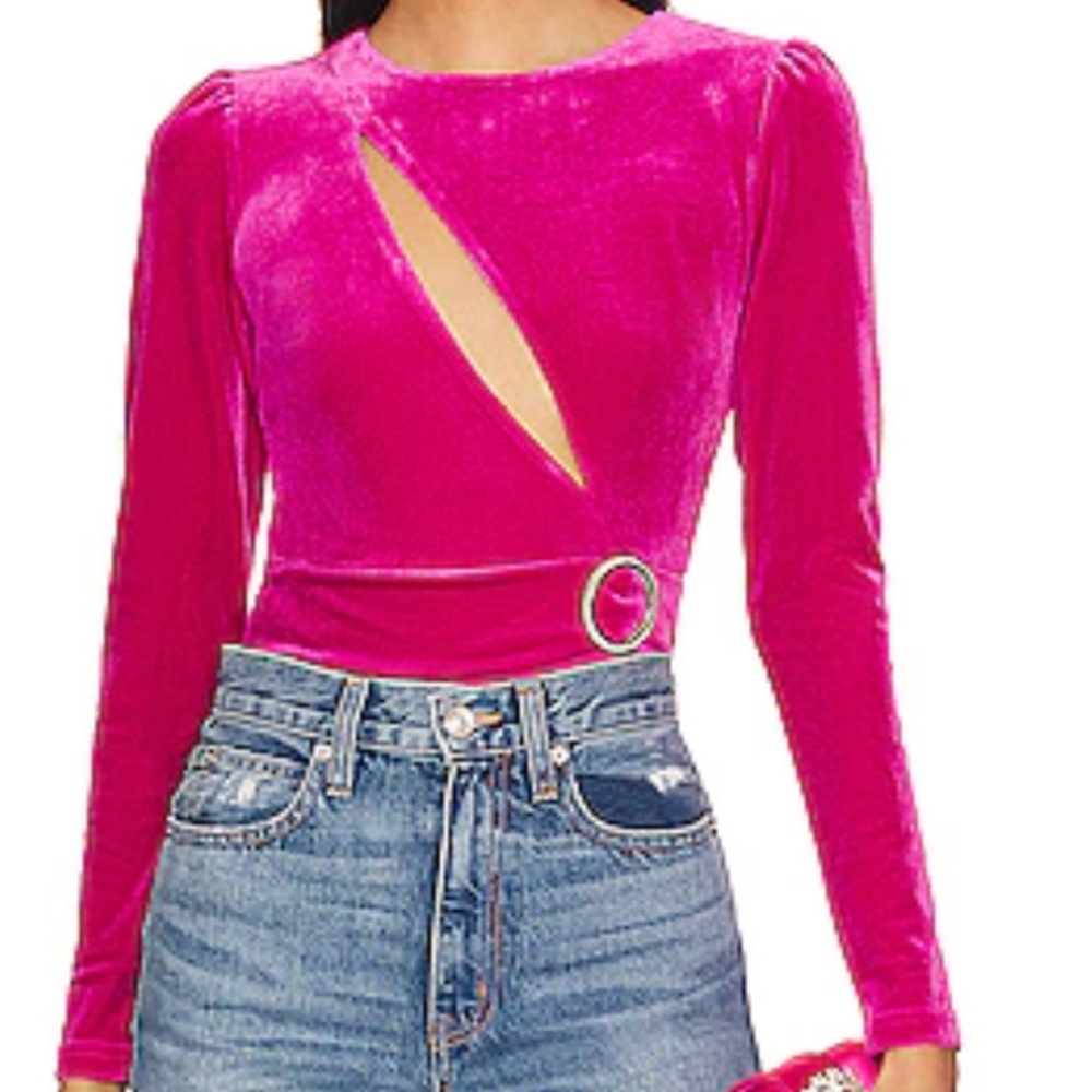 Revolve Superdown hot pink velvet bodysuit